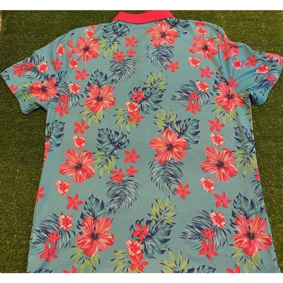 Paul Jones polo mens large pink blue lighweight breathable floral hawaiian 41 - Picture 9 of 12
